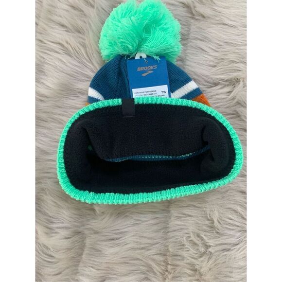 Brooks Heritage Pom Beanie Unisex Run Happy DK Ocean OSFA NWT - Picture 3 of 4
